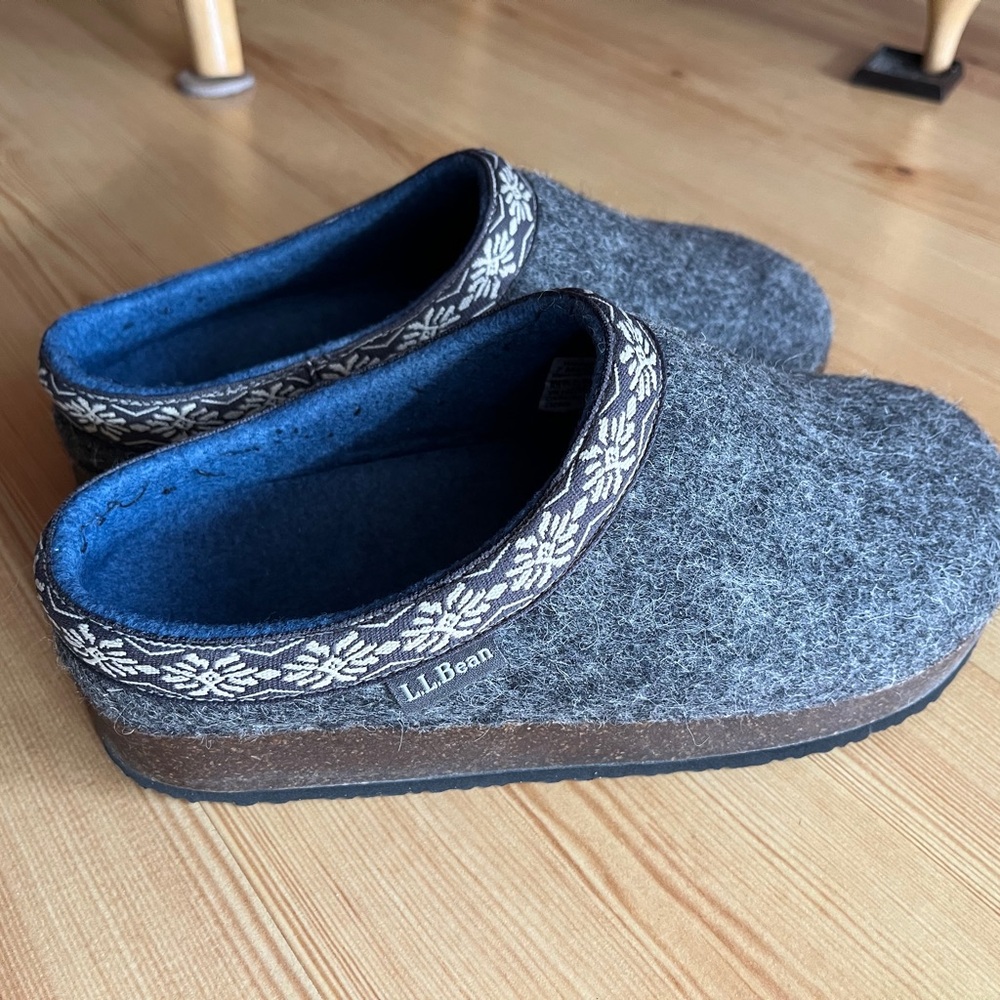 L.L. Bean Gray and Blue Wool Slippers